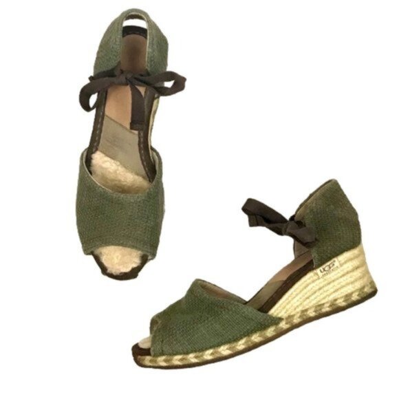 UGG  Delmar Olive and Natural Jute Styling Espadrille Wedge, Size 7 - Picture 5 of 10